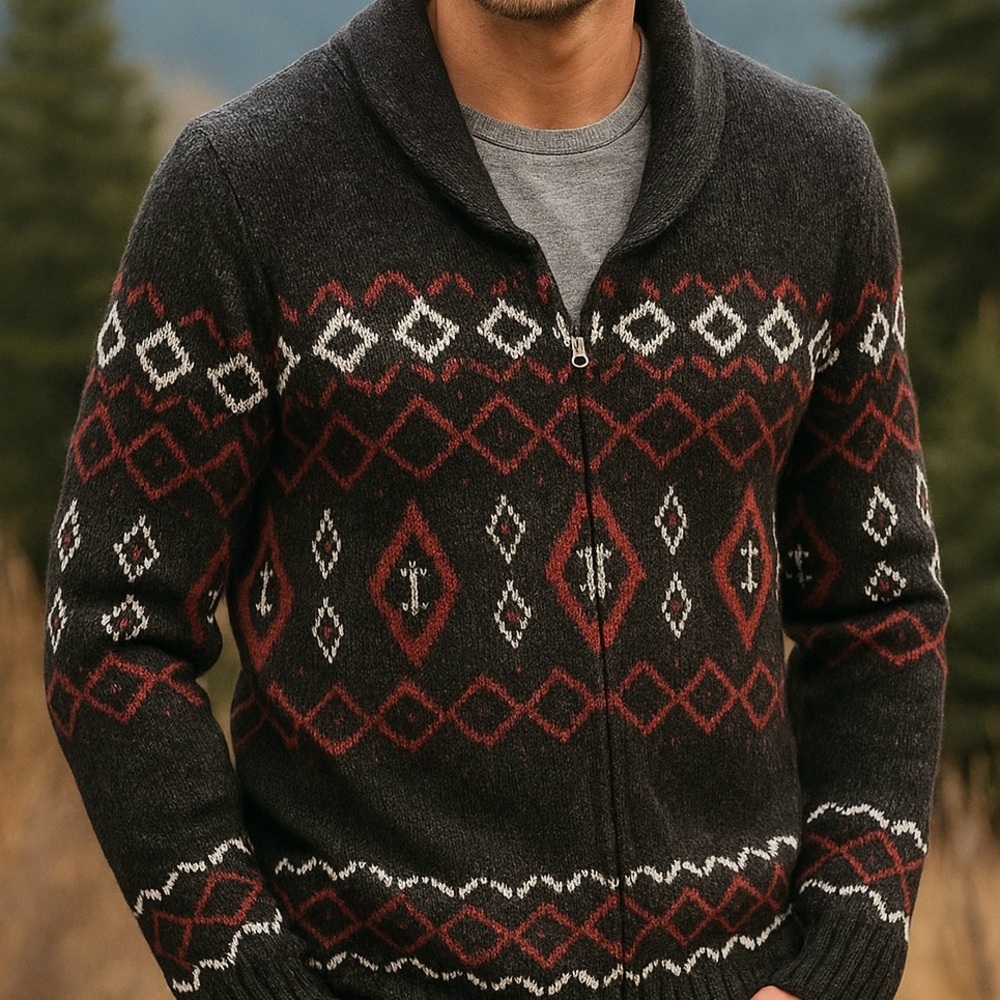 Mountain Ridge Cardigan Sweater Grandpacore Patterned Full Zippered